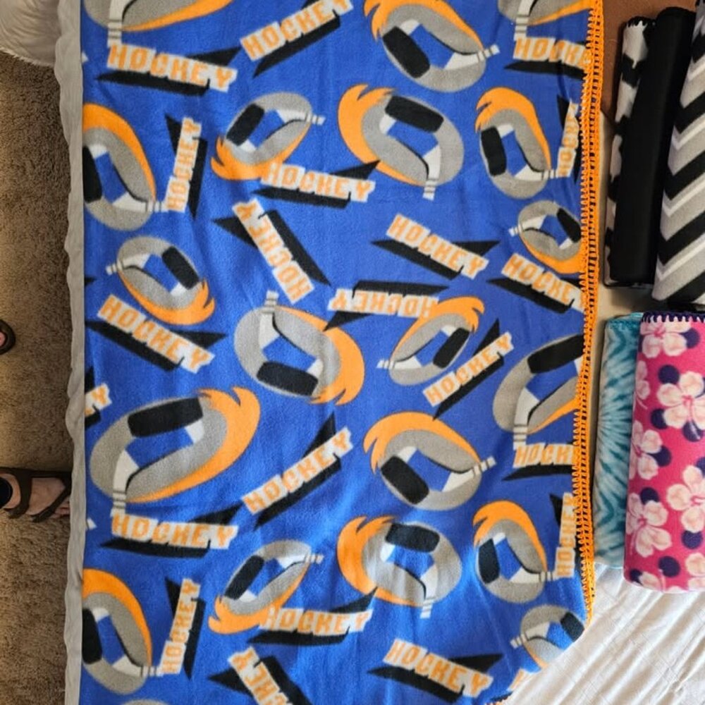 Handmade Double Fleece (Hockey) Crochet Edged Blanket